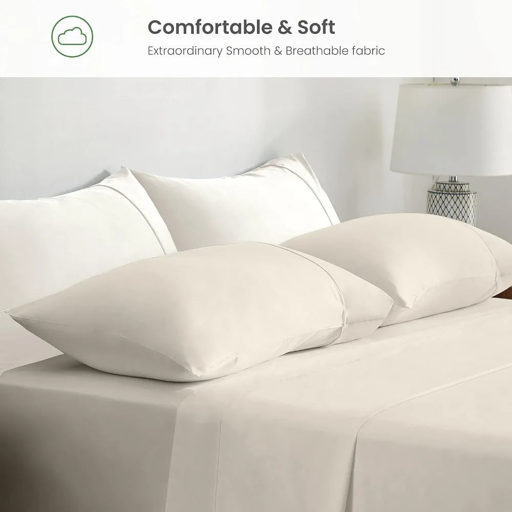 Luxurious Ultra-soft Bamboo Sheet Set: 4 Pieces, Breathable, Perfect for Hot Sleepers