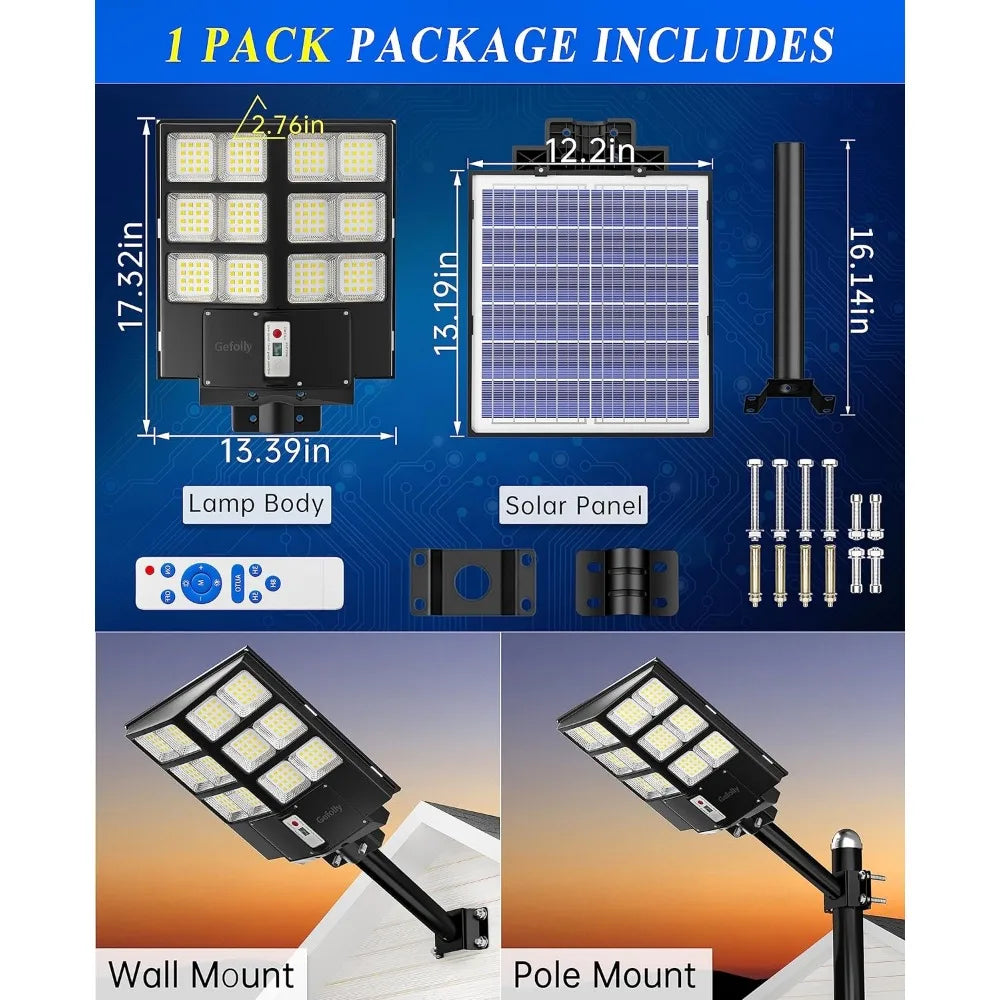 5000W Solar Flood Light with Remote Control: Outdoor, Waterproof, Pole or Wall Installation, For Home or Commercial Lighting