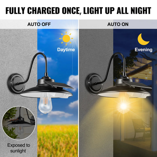 Motion Sensor Solar Barn Light: 3 Lighting Modes, Wall Mount Farmhouse Gooseneck Light for Yard, Street, Garage, Shed, Patio