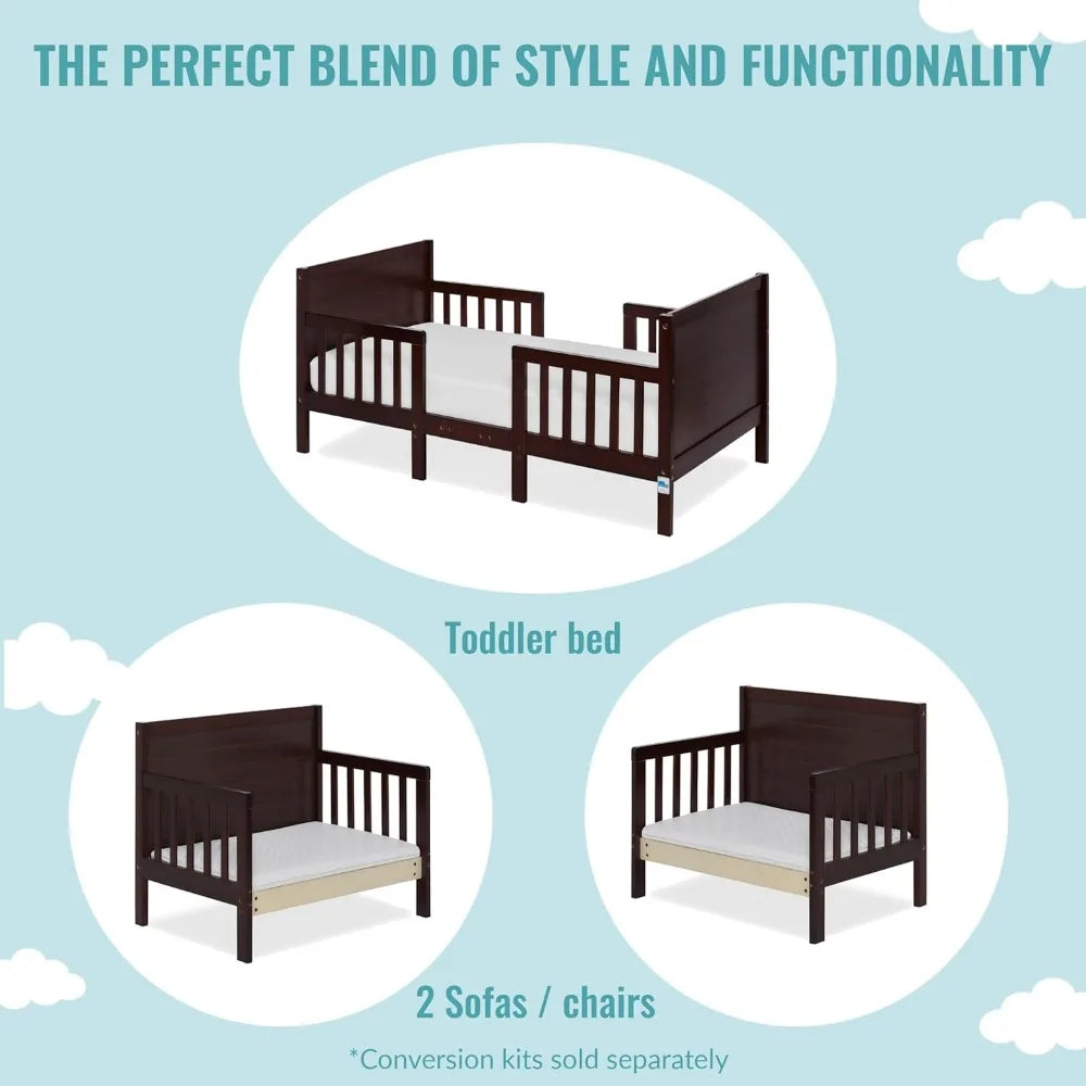 3-in-1 Toddler Bed Frame in Expresso: Non-Toxic Finishes, Sustainable New Zealand Pinewood and  Non Toxic Finishes: