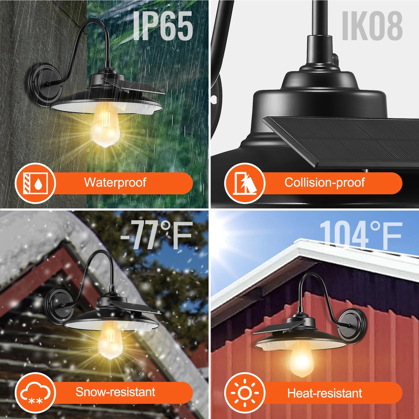 Motion Sensor Solar Barn Light: 3 Lighting Modes, Wall Mount Farmhouse Gooseneck Light for Yard, Street, Garage, Shed, Patio