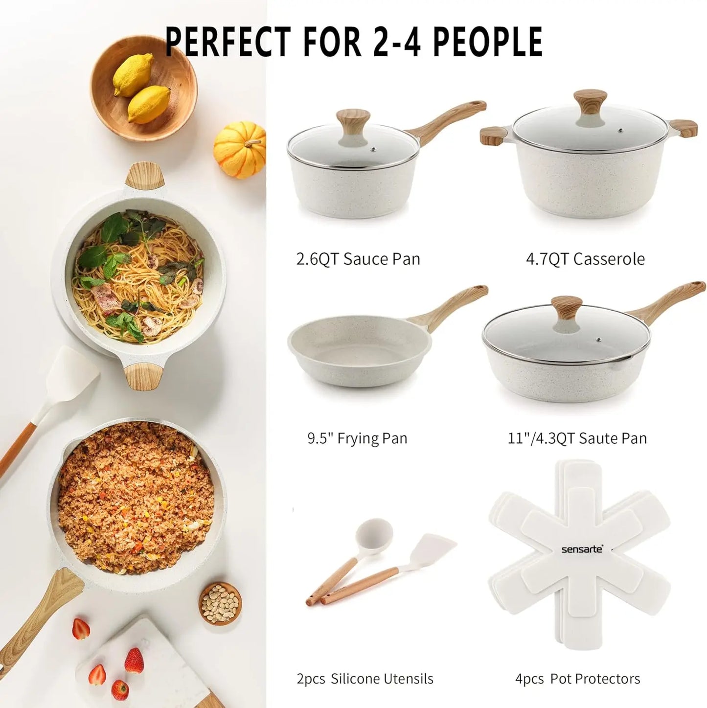 13-Piece Natural Ceramic Cookware Set: Non Toxic, Nonstick with Stay-Cool Handles