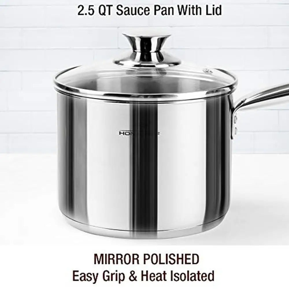 14-Piece Stainless Steel Cookware and Utensils Set: Non Toxic, Nickel Free, Conduction Safe, 3-Ply Base, Mirror Polished