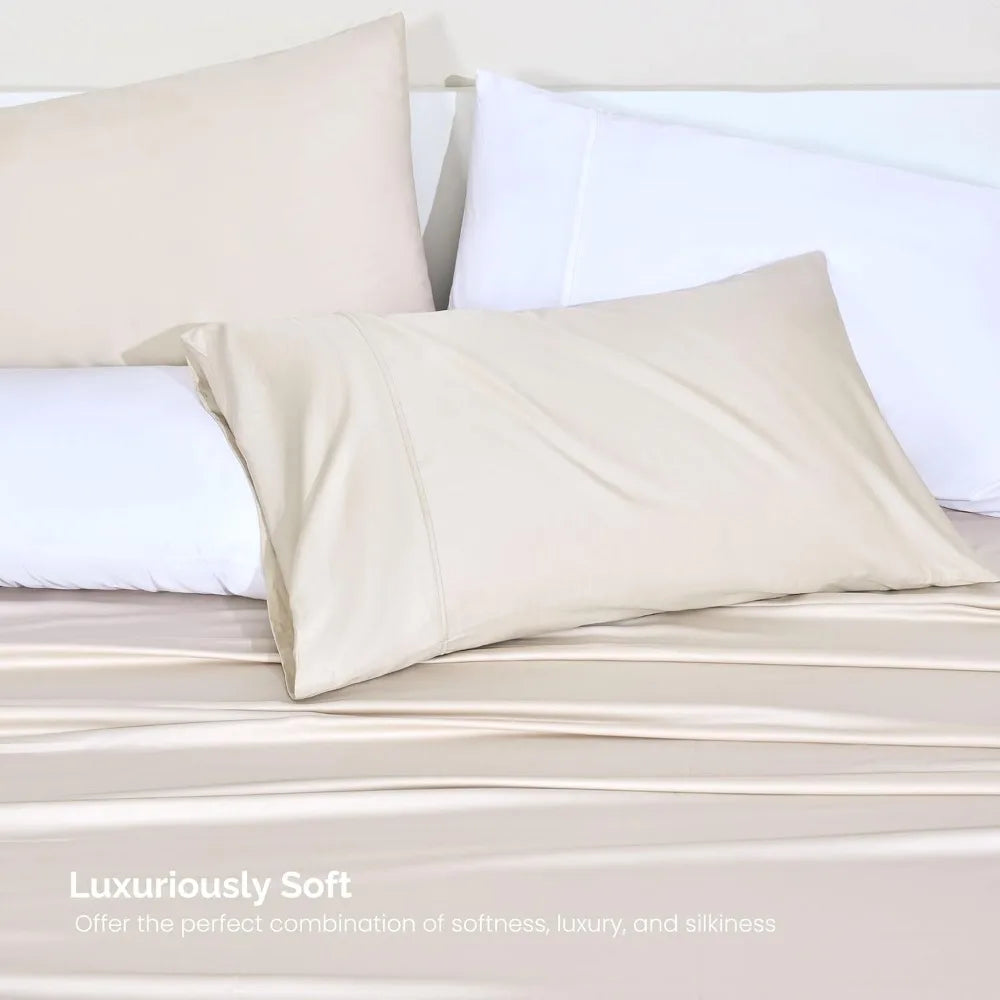 Luxurious Ultra-soft Bamboo Sheet Set: 4 Pieces, Breathable, Perfect for Hot Sleepers