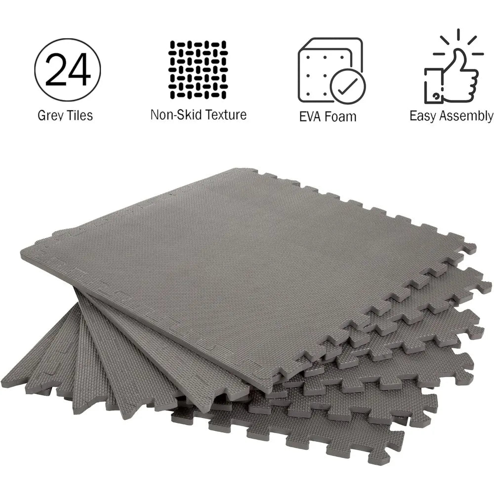 Foam Flooring Tiles: 24-Pack Interlocking EVA Foam Pieces, Non-Toxic Floor Padding for Playroom or Gym